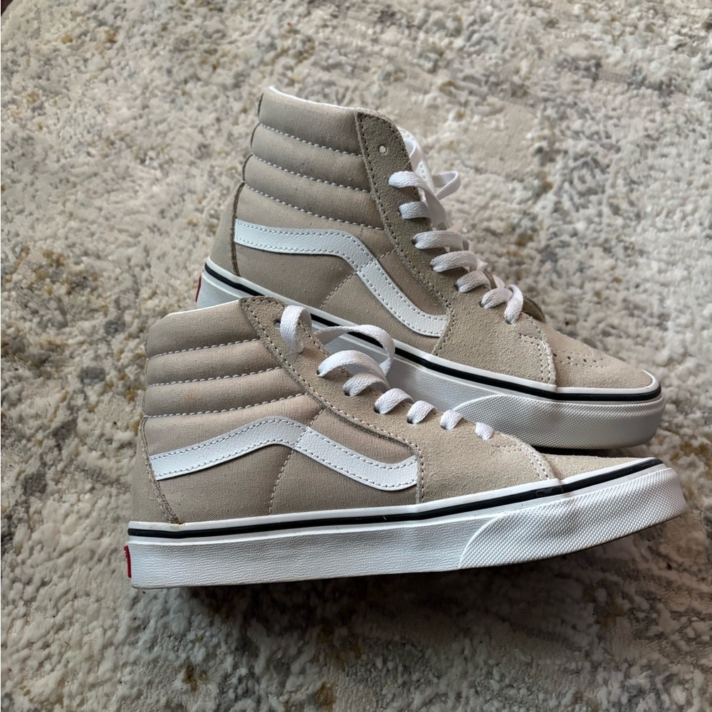 Vans Cream and White High-Top Sneakers - worn one time for an Off the Wall party